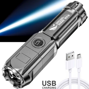 Ультра яркий светодиодный фонарик USB перезаряжаемый масштабируемый тактический фонарь с подсветкой, фонарь для кемпинга, пешего туризма, аварийная лампа