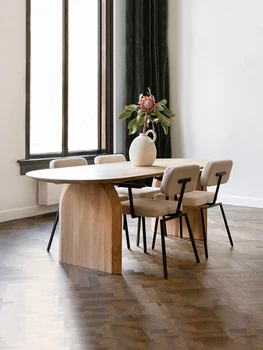 Обеденный стол из массива дерева в скандинавском стиле с тихим ветром, небольшой бытовой обеденный стол в стиле ретро из дуба, дизайнерский большой настольный стол