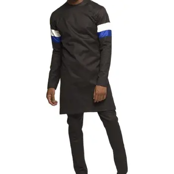 Черный костюм Жениха для мужчин, рубашки в стиле пэчворк + Однотонные брюки, индивидуальный дизайн, Нигерийская мода, Мужской Африканский праздничный комплект с длинными рукавами
