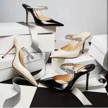 Модные женские туфли-лодочки 2020 года, Классические туфли-лодочки на высоком каблуке, Женская обувь Со стразами, Женская Рабочая Офисная обувь, женские Босоножки с острым носком