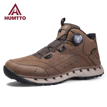 Водонепроницаемые ботильоны HUMTTO на платформе, мужские роскошные дизайнерские кожаные тактические ботинки для мужчин, Зимняя рабочая мужская спортивная обувь для активного отдыха