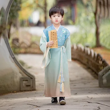 Модернизированный синий Hanfu для мальчиков в опрятном китайском стиле, детская Восточная китайская традиционная одежда, Древний костюм для Косплея
