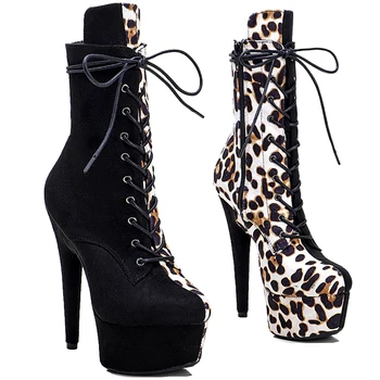 Замшевые туфли Leecabe с леопардовым принтом, верх 15 см/6 дюймов, женские вечерние туфли на платформе и высоком каблуке, обувь для танцев на шесте