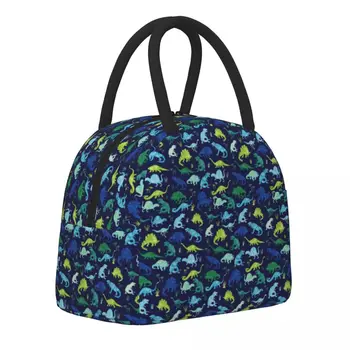 Акварельная сумка для ланча с динозавром, Зеленая, Синяя, Для пикника на природе, Забавные термосумки для ланча, Водонепроницаемая Портативная сумка-холодильник