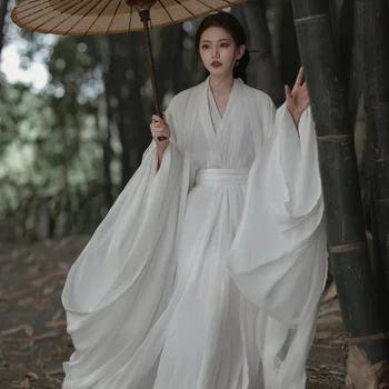 Древняя одежда, Женский Древний костюм, Белая юбка-фея с широкими рукавами, супер Воздушная и струящаяся юбка в китайском стиле