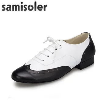 Samisoler Black W/Мужские черные кожаные туфли для бальных танцев на плоской подошве, современные танцевальные туфли для танго, вечерние свадебные туфли для квадратного танца
