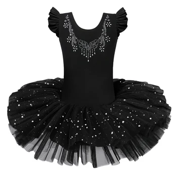 BAOHULU/Балетное платье Балерины для девочек, украшенное стразами, с бантом, для танцев, Тюлевая юбка для девочек, Платье Принцессы с коротким рукавом для выступлений