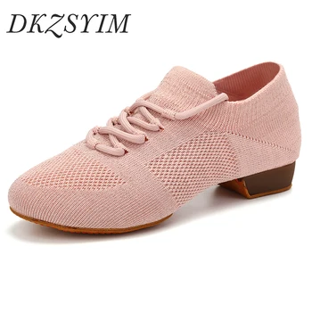 Носки DKZSYIM, Танцевальная обувь для женщин, Вязаные Дышащие суперлегкие танцевальные туфли на плоской подошве, Латинские туфли для дома/улицы, джазовые туфли