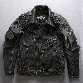 поступление 5 дней, мужские мотоциклетные винтажные дизайнерские пальто из толстой воловьей кожи, мужская куртка большого размера