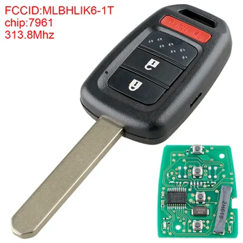 313,8 МГц 2 + 1 Кнопки дистанционного ввода ключа Автомобиля Fob Uncut Автомобильный Дистанционный ключ с чипом PCF7961 MLBHLIK6-1T для Honda CR-V 2013 2014 2015