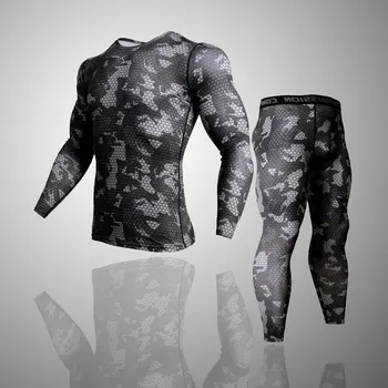 Камуфляжная длинная футболка, компрессионная рубашка MMA Rashgard, Спортивные мужские колготки для бега, тренажерный зал, Фитнес, быстросохнущая спортивная одежда для йоги