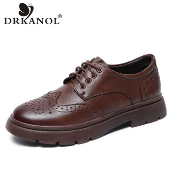 DRKANOL/ Новинка 2023 года; Женская обувь ручной работы на плоской подошве в стиле ретро; Весенняя Обувь с Перфорацией типа 