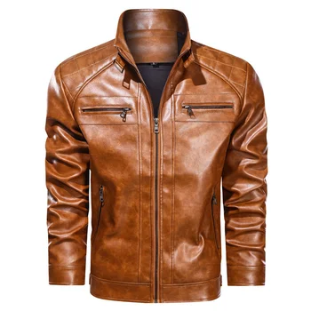 Весенне-осенние куртки для Мужчин, повседневные пальто из искусственной кожи, винтажные мотоциклетные мужские байкерские куртки-бомберы, пальто из искусственной кожи, Фирменная новинка, одежда