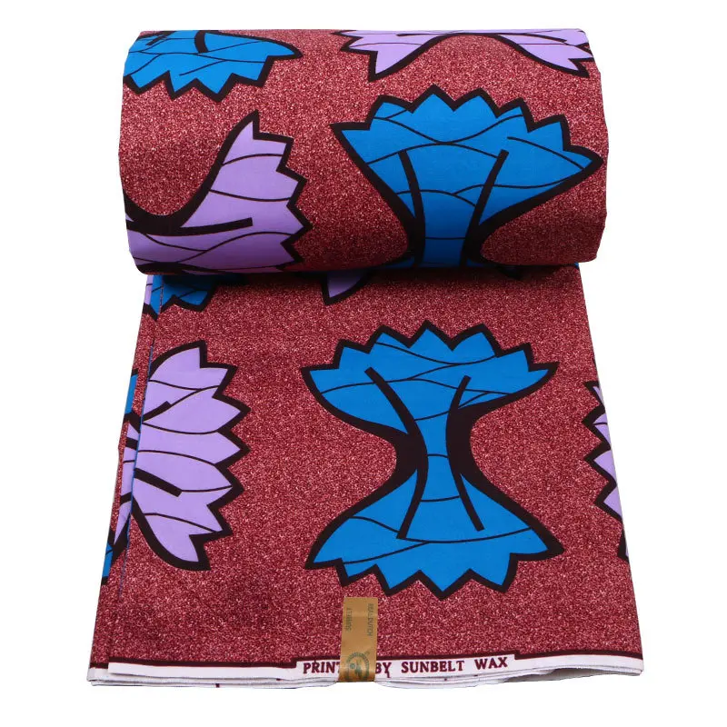 2019 Новые модные поступления, Африканская Восковая ткань с розовым и синим бантом, Африканская темно-красная ткань с восковым принтом, 6 ярдов
