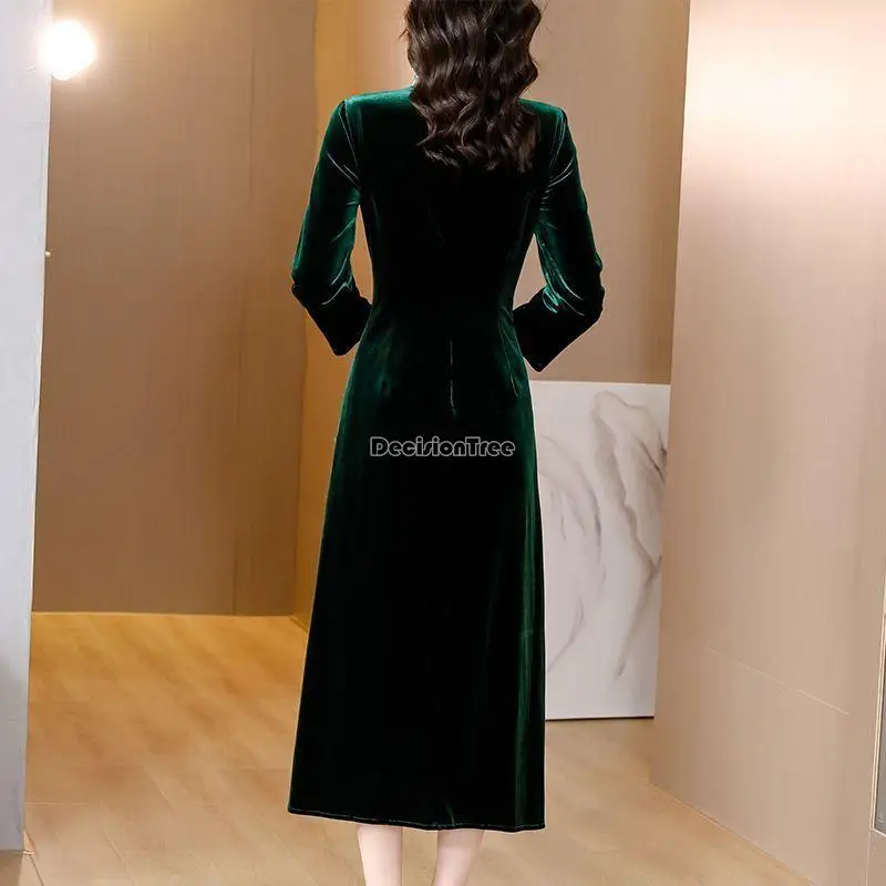 2023 бархатное улучшенное элегантное модное платье с вышивкой чонсам в китайском стиле, женское платье ципао с раздельным дизайном для вечеринки