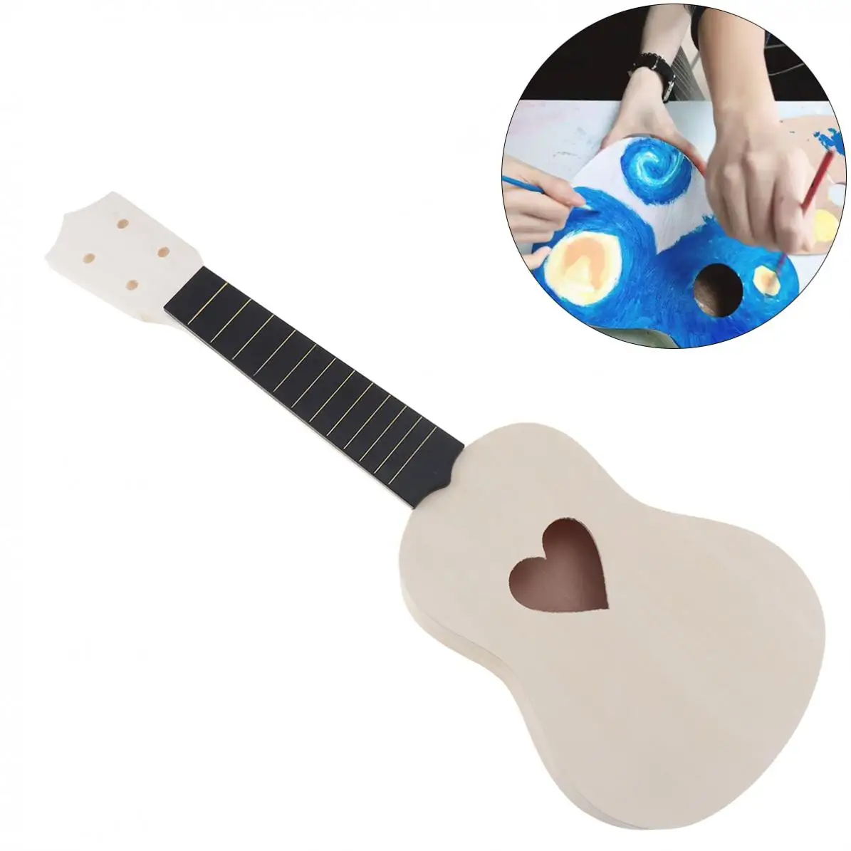 21-Дюймовая Гавайская Гитара Укулеле DIY Kit из Липы Гавайская Гитара с Отверстием в форме сердца для Ручной Росписи Идеальные Родители-детская кампания