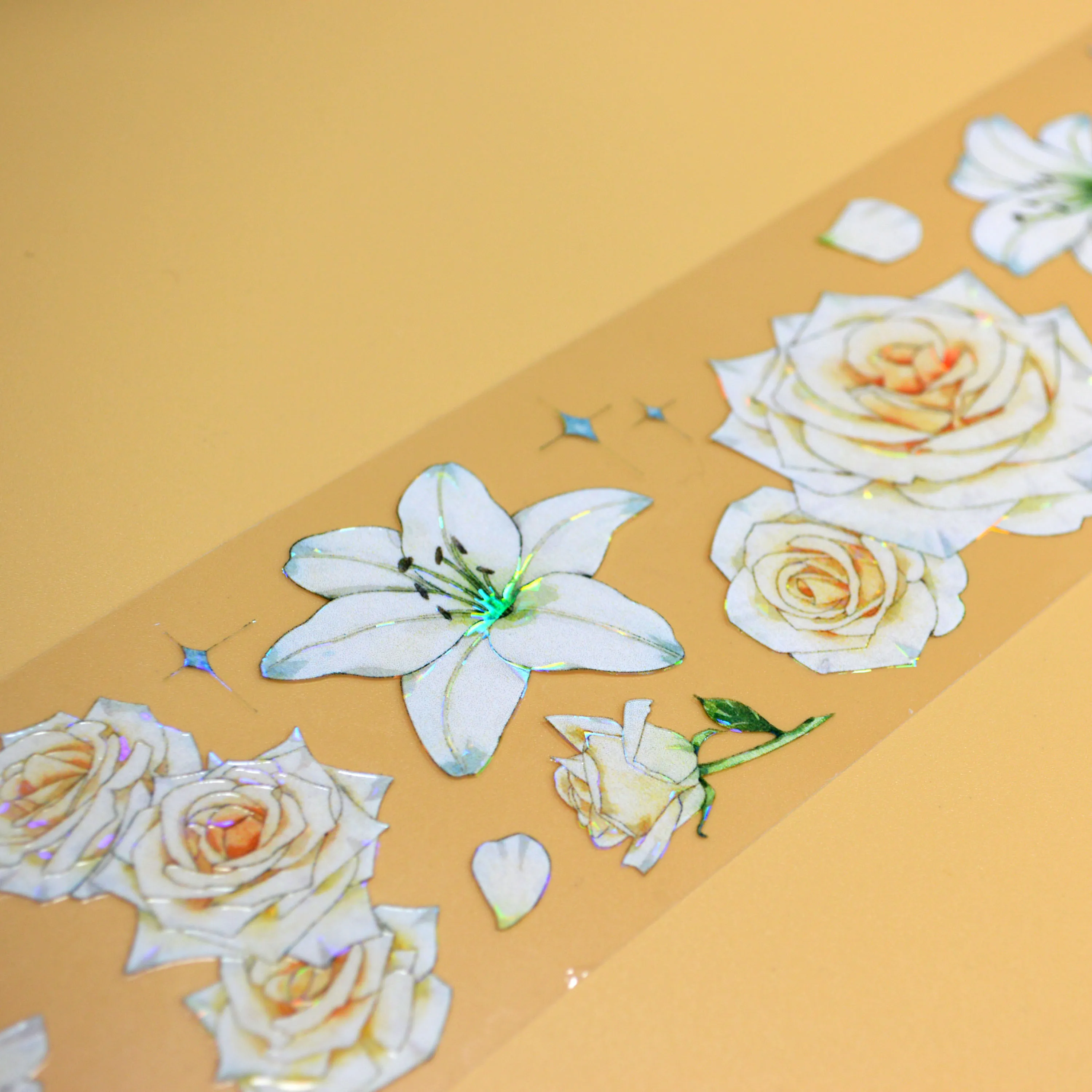 5-метровый рулон белой лилии и желтой розы, Блестящая цветочная ПЭТ-лента