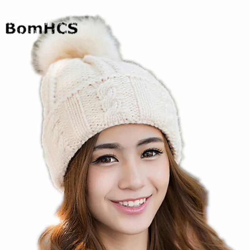 BomHCS Hair Ball 100% Ручная вязка, Шапочка-Бини, Женская Осенне-зимняя теплая шапочка, Шапки