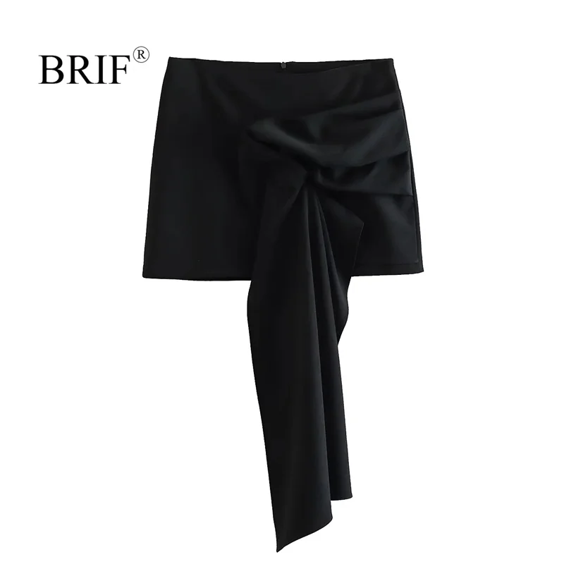 BRIF Женский Модный Черный Полушерстяной Укороченный Блейзер, Куртка, Асимметричная Мини-юбка для Женщин, Одинаковые Комплекты Уличной Одежды