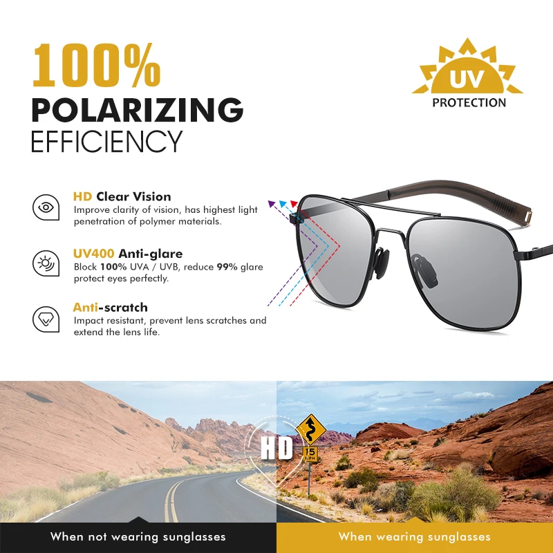 LIOUMO Классические Фотохромные Солнцезащитные очки Мужские Поляризованные Очки Женские Очки-Хамелеоны Для Вождения В Металлической Оправе gafas de sol hombre