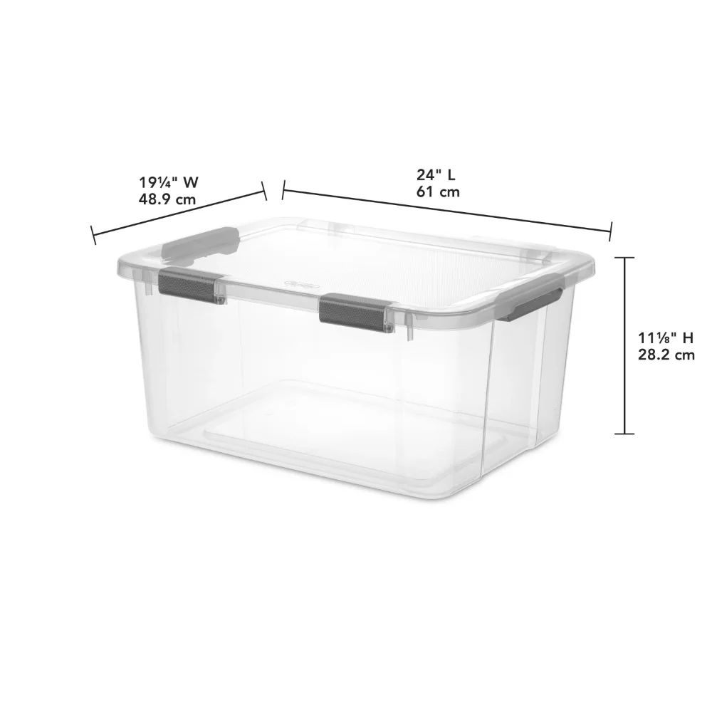 Sterilite 60 Qt. Пластиковый ящик для хранения с откидной крышкой, плоский серый, набор из 6