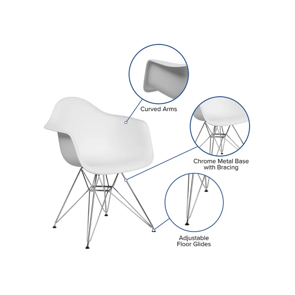 Белый пластиковый стул серии Alonza с хромированным основанием, Стулья для гостиной, Односпальный диван, Туалетный стул