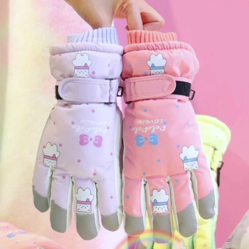 Детские лыжные перчатки для мальчиков и девочек, хлопковые перчатки с героями мультфильмов, плюс утепленные теплые перчатки из флиса, подходящие для детей 8-12 лет