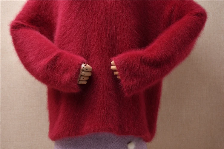 Женская Осенне-зимняя одежда из волосистой норки, кашемировый вязаный Свитер с круглым вырезом и длинными рукавами, Свободный пуловер из шерсти ангорского кролика, свитер, тянущийся