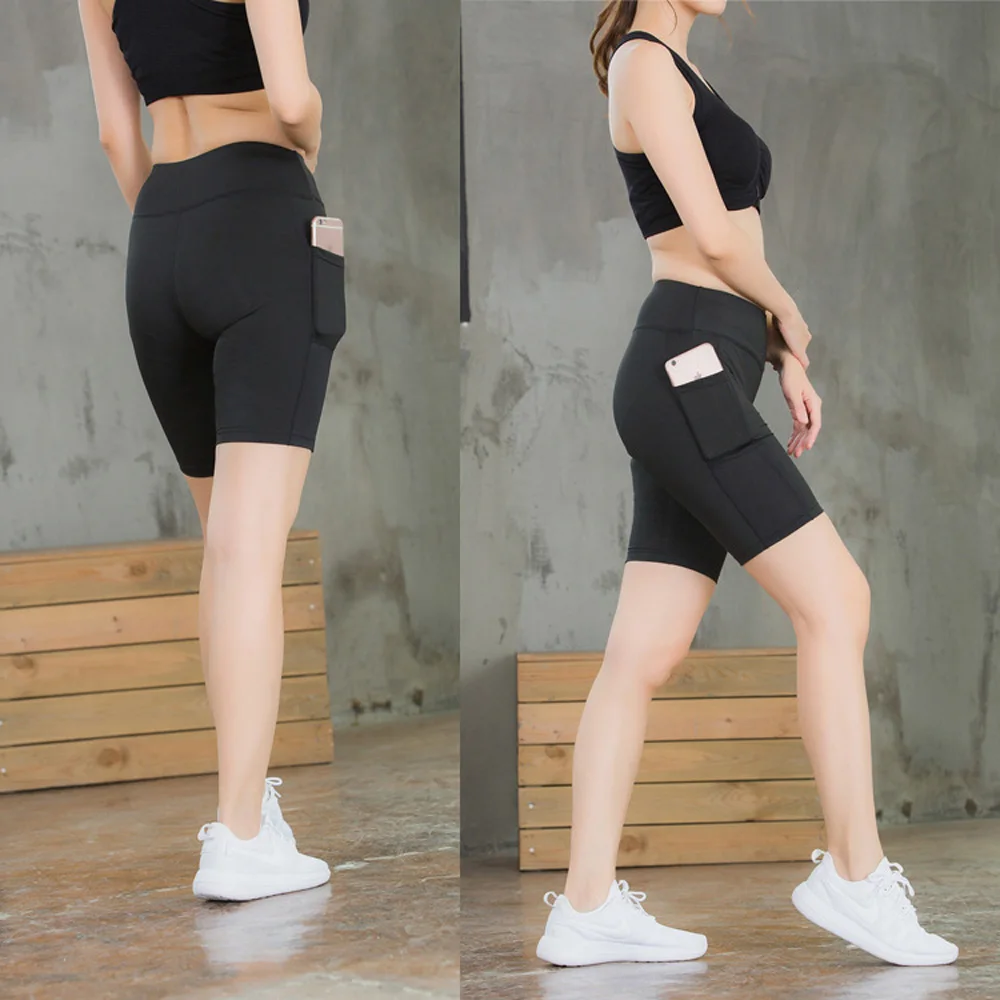 Женские Спортивные шорты с высокой талией и боковым карманом для фитнеса, быстросохнущие SPSYL0040