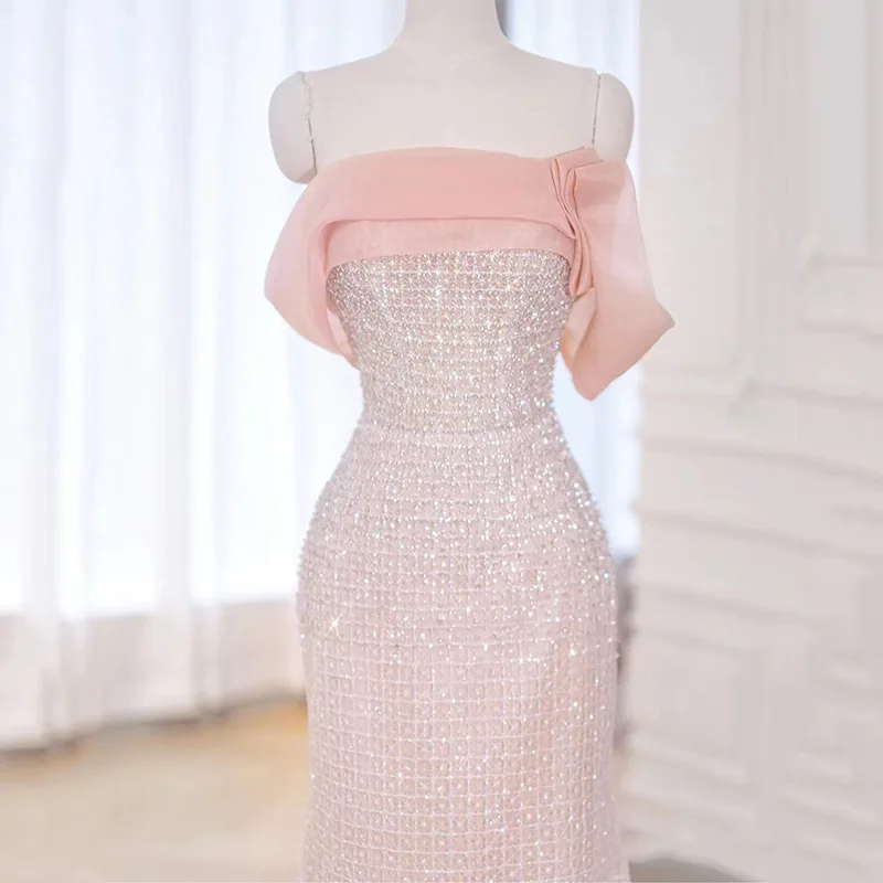 Женское Бальное платье для выпускного Вечера с открытыми плечами, Розовое Бисероплетение, Длинные Свадебные платья Русалки, Праздничная Одежда Vestidos De Fiesta