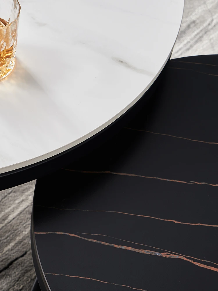 Журнальный столик Arno с круглой каменной плитой Комбинированный Простой стол в скандинавском стиле Выдвижной O87