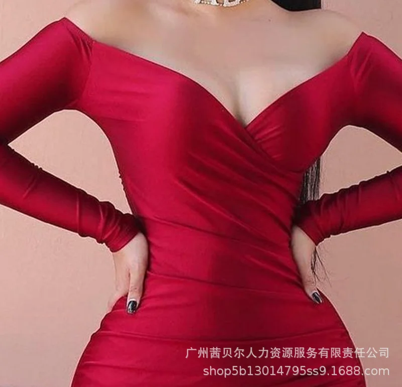 Летнее женское новое Сексуальное Элегантное красное короткое платье с запахом, обтягивающее вечернее платье с длинным рукавом и V-образным вырезом 2023 года