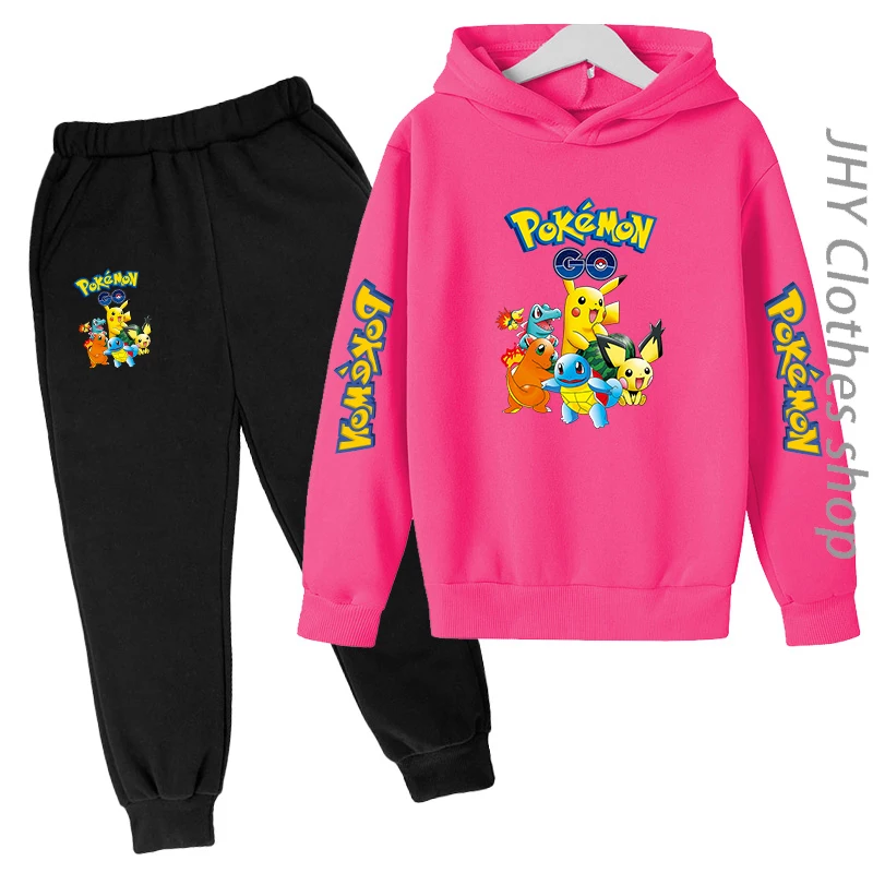 Одежда с Покемонами, Милая толстовка с принтом Пикачу для мальчиков, детское пальто с героями мультфильмов, от 3 до 14 лет, спортивный костюм для девочек, Модный Повседневный комплект одежды