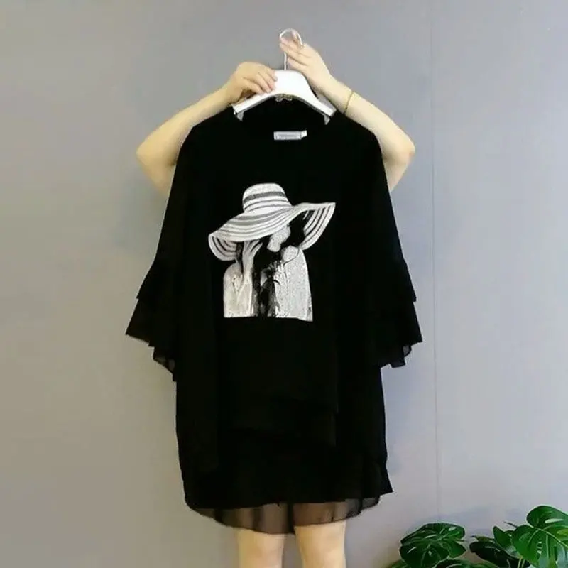 Свободная Рубашка в стиле пэчворк с модным принтом 2023, Женская одежда Оверсайз, универсальная Повседневная Нерегулярная Летняя Уличная одежда, блузка на пуговицах