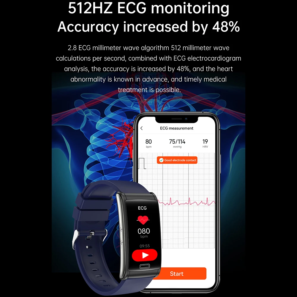 Смарт-часы E600 Для Мужчин И Женщин, Фитнес-трекер, температура, уровень глюкозы в крови, Частота сердечных сокращений, Монитор температуры тела, ЭКГ, PPG