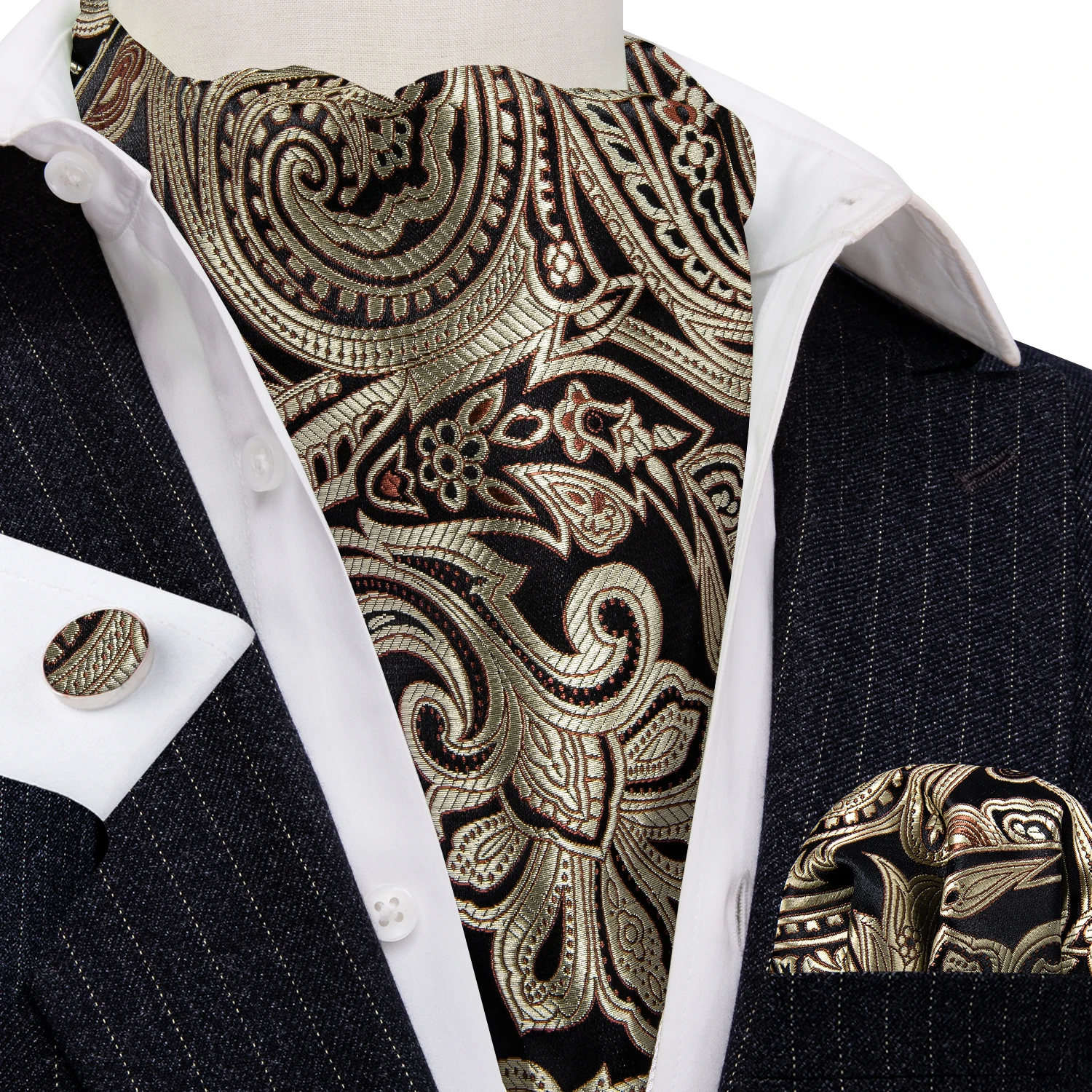 Темно-коричневый мужской галстук, деловые жаккардовые комплекты с пейсли, пальто, галстук, Носовой платок, запонки, подарочный набор от официального дизайнера Barry.Wang AA-06