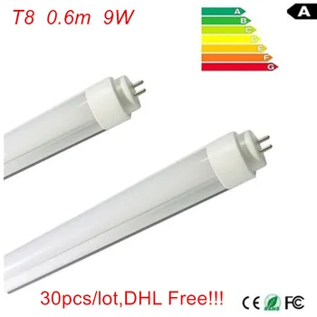 30 шт./лот, бесплатная доставка DHL!!! 2 фута лампа G13 600 мм T8 светодиодная трубка 0,6 м 9 Вт AC85-265V светодиодный светильник для помещений