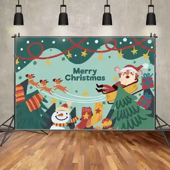 ЛУНА.QG фон, баннер с Рождеством, Санта-Клаус, Олень, детская вечеринка, фон для фотобудки, Зеленая горная сосна, Декор в виде снеговика