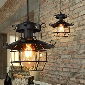Ретро промышленный подвесной светильник, современный светильник в скандинавской черной металлической клетке, Железный кухонный лофт, Винтажный Регулируемый Подвесной светильник