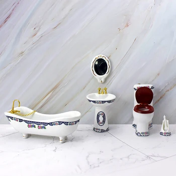 Миниатюрный набор для ванной комнаты в кукольном домике 1/12, имитирующее ванну, Зеркало, модель умывальника для мини-украшения, аксессуары для кукольного домика