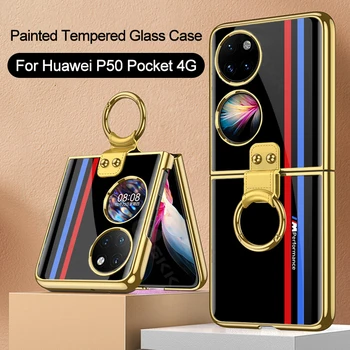 GKK Гальванический Чехол Из Закаленного Стекла Funda Для Huawei P50 Pocket 4G Case с Окрашенным Стеклянным Кольцом-Подставкой Для Huawei P50 Pocket Cover