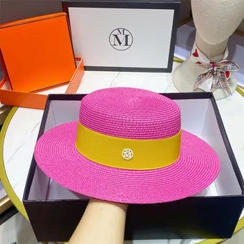 2023 Новая соломенная шляпа 7 см с цветными эластичными лямками, аксессуары для женской летней соломенной шляпы с плоским верхом gorras para mujer шляпа