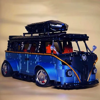 1:8 Высокотехнологичный Радиоуправляемый Городской Автобус T1 Модель Автомобиля Строительные Блоки Идеи Camper Van Кирпичи Игрушки с Дистанционным Управлением Для Детей Рождественские Подарки MOC
