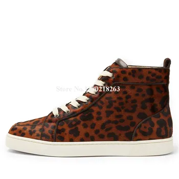 Мужские модные леопардовые кроссовки, Новейшая высококачественная повседневная обувь на плоской подошве с круглым носком и высоким берцем на шнуровке, Удобная обувь для отдыха