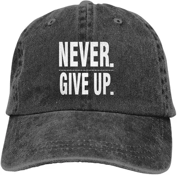 Джинсовая кепка Never Give Up, бейсболка для папы, классическая кепка из 100% хлопка, регулируемая Повседневная спортивная новинка для мужчин и женщин, головные уборы
