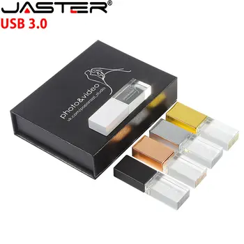 Высокоскоростной Бесплатный Пользовательский логотип Crystal Pen Drive Black Box Реальной Емкости USB3.0 Флэш-накопители Wedding Custom Memory Stick 64G U Disk