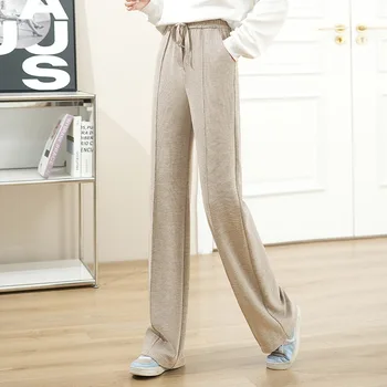 Имитация кашемира, широкие брюки, осенние новые повседневные брюки, детские корейские брюки с высокой талией, облегающие прямые брюки