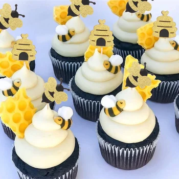 Топперы для торта с пчелиными сотами, Украшение торта, Бумажное Пчелиное конфетти для тематической вечеринки с пчелами, принадлежности для украшения торта