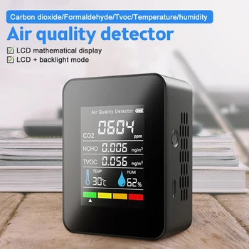 Измеритель CO2 Цифровой датчик температуры и влажности Тестер Монитор качества воздуха Детектор двуокиси углерода TVOC HCHO для домашней теплицы