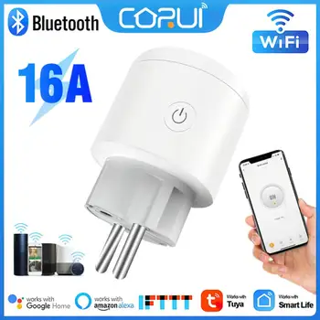 Tuya WIFI + Bluetooth Smart Plug 16A Беспроводная дистанционная розетка с монитором питания Smart Timer Plug Домашний огнестойкий ПК Alexa Voice